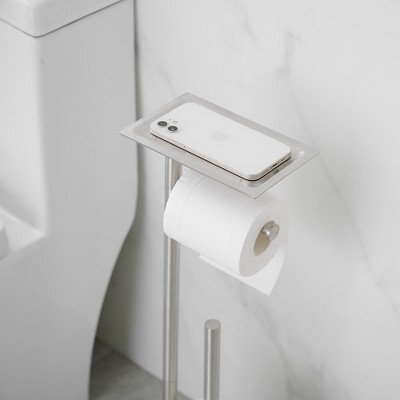 Brushed Nickel Freestanding Toilet Paper Holder with Storage Shelf