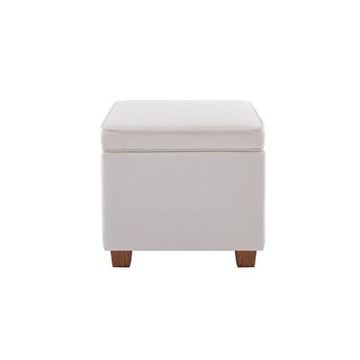 WOVENBYRD 17.5-Inch Storage Ottoman with Accent Piping and Lift Off Lid Cream
