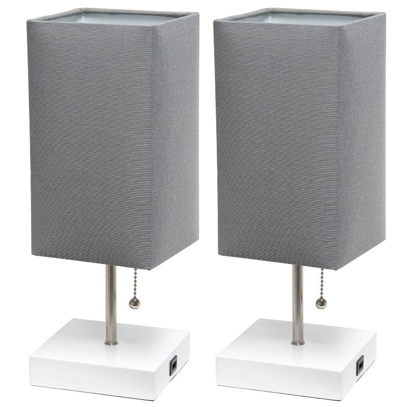 2pk Petite White Stick Lamps with USB Charging Ports and Fabric Shades - Simple Designs, 1 of 10