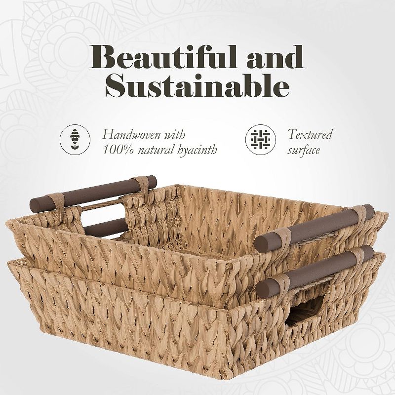 American Atelier Water Hyacinth Wicker Basket with Handles Square Woven Wicker Storage Baskets, Built-in Carry Handles Laundry Storage or Pantry Bin, 3 of 8