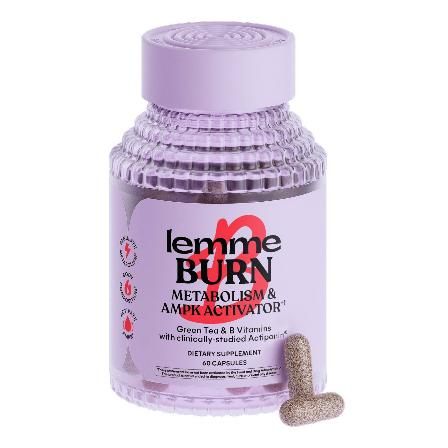 Lemme Burn Capsules - Metabolism & Belly Fat Support - Gynostemma, Green Tea, B Vitamins & AMPK Activator - 60ct