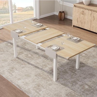 Dining Table for 6, 63" Large Extendable Dining Room Table for 6, Kitchen Table with Metal Frame & MDF Board, Wood Dinner Table for 6 - Natural Wood