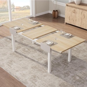 Dining Table for 6, 63" Large Extendable Dining Room Table for 6, Kitchen Table with Metal Frame & MDF Board, Wood Dinner Table for 6 - Natural Wood - 1 of 4