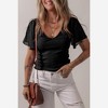 Amaryllis Women’s Ribbed Knit V-Neck Top Sheer Flutter Chiffon Short Sleeves Fitted Lightweight Romantic - 3 of 4