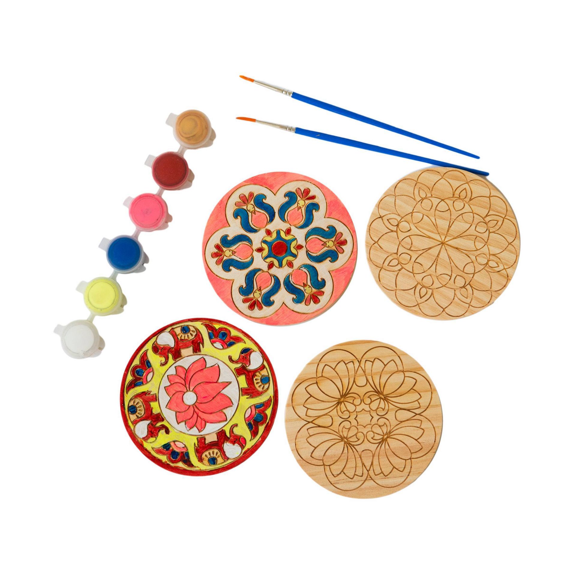 Kulture Khazana Make your own Rangoli Mandala Coasters Kit: Diwali Craft Set with Paint & Brush, Social Studies Focus