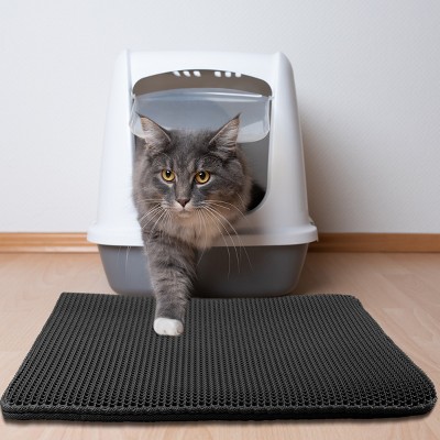 Black Dual-Layer Honeycomb Design Waterproof Cat Litter Mat