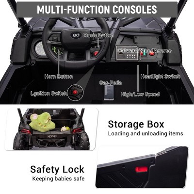 24V Kids 4WD Off-Road Electric Ride-on, 2-Seater with Tent, Shock Absorbers, 3-Speeds (4 MPH), LED Lights, Music, 110 Lbs Load Capacity
