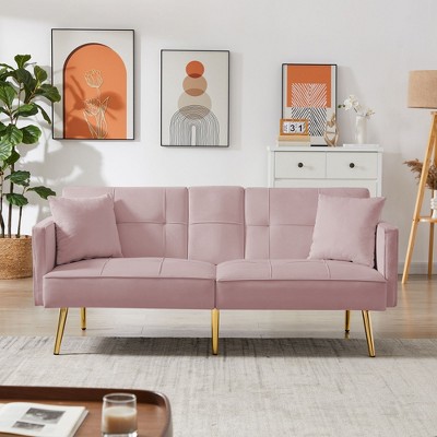 NicBex 69 Inch Sofa Bed,Modern Comfy Velvet Loveseat Sofa with Gold Metal Legs & 2 Pillows,Accent 2-Seater Couch for Living Room