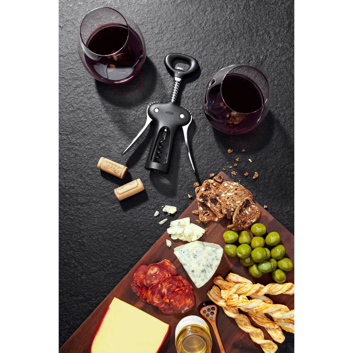 OXO All In One Winged Corkscrew: Manual Zinc Wine Bottle Opener, Hand Wash, Black - thumbnail 6