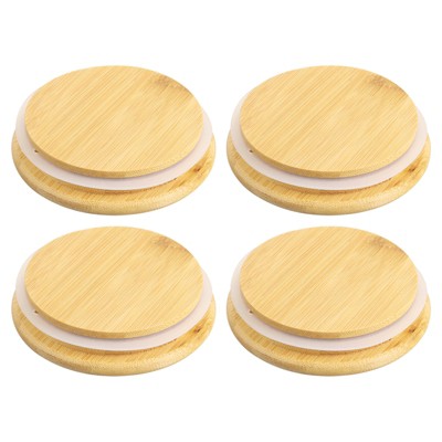 Unique Bargains Wide Mouth Mason Jar Bamboo Lids with Silicone Sealing Rings 4 Pcs