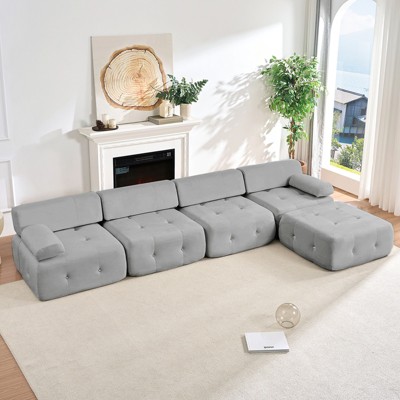 Mjkone L-Shaped Velvet Sectional Sofa,4-Seater Modular Sectional Sofa With Ottoman, Convertible Sofa Couches with Rivet Trim