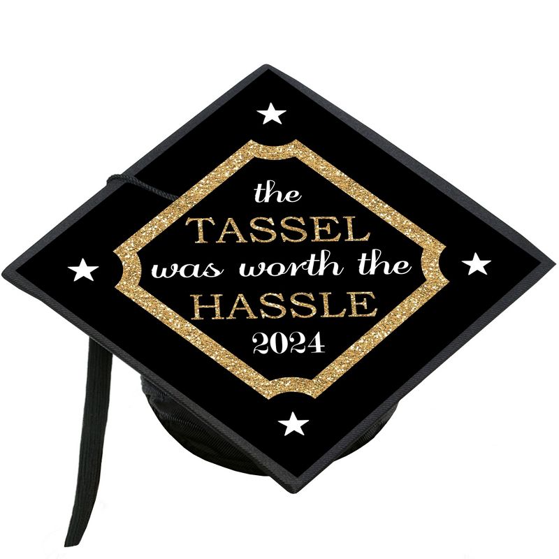 Big Dot of Happiness Tassel Worth The Hassle - Gold - 2024 Graduation Cap Decorations Kit - Grad Cap Cover, 1 of 9