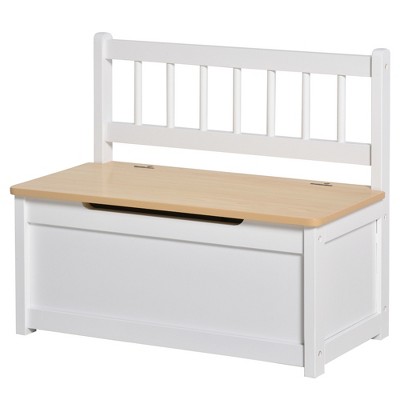 White and Light Brown Wooden Kids Toy Organizer Bench