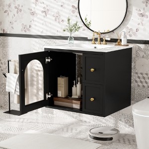 YOOCOZZ 24" Wall Mounted Bathroom Vanity with Ceramic Sink,2 Drawers and 1 Soft-Close Door - 1 of 4