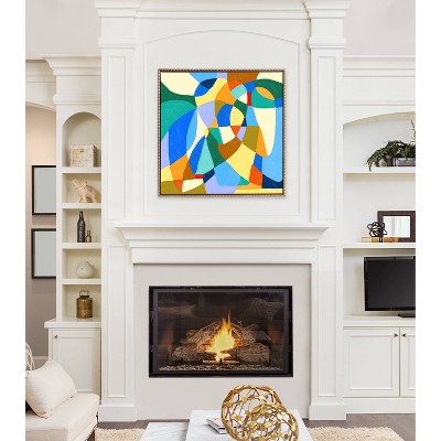 30"x30" Colorful Abstract Canvas Art with Gold Beaded Frame