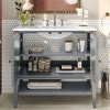 36" Bathroom Floor Cabinet with Ceramic Sink, Textured Glass Doors, Adjustable Interior Shelf and Open Bottom Storage-Maison Boucle - 3 of 4