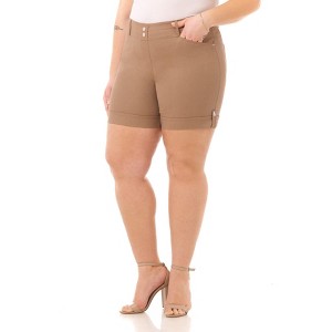 Rekucci Curvy Woman Slimming Cuffed Shorts – Pull-On Mid-Rise with Pockets - 1 of 3
