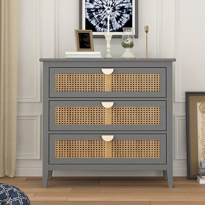 3 Drawer Cabinet Storage Cabinet Coffee Bar Cabinet Accent Cabinet Sideboard Kitchen Cabinet, Natural Rattan Suitable for Bedroom