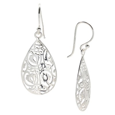 Women's Filigree Teardrop Drop Earrings in Sterling Silver - Gray (38mm)