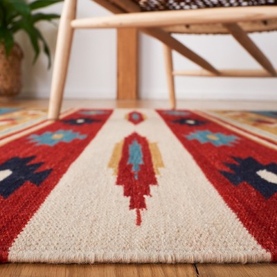 Handmade Red and Beige Wool 4' x 6' Flat Woven Area Rug
