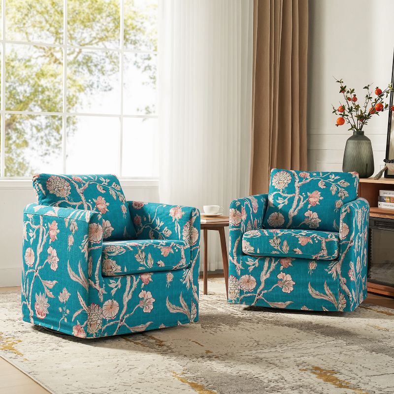 Cedric Modern Upholstered Slipcovered Swivel Chair Set of 2|HULALA HOME, 2 of 10
