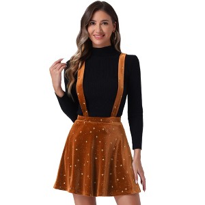 Allegra K Women's Velvet Star Printed Adjustable Strap High Waist Suspender Skirt - 1 of 4