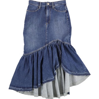 GUESS Womens Ruffled Denim Flared Skirt