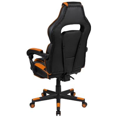 Black and Orange Reclining Gaming Chair with Massaging Lumbar