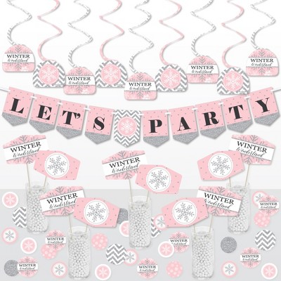 Big Dot of Happiness Pink Winter Wonderland Holiday Snowflake Birthday Party and Baby Shower Supplies Decoration Kit Decor Galore Party Pack 51 Pc