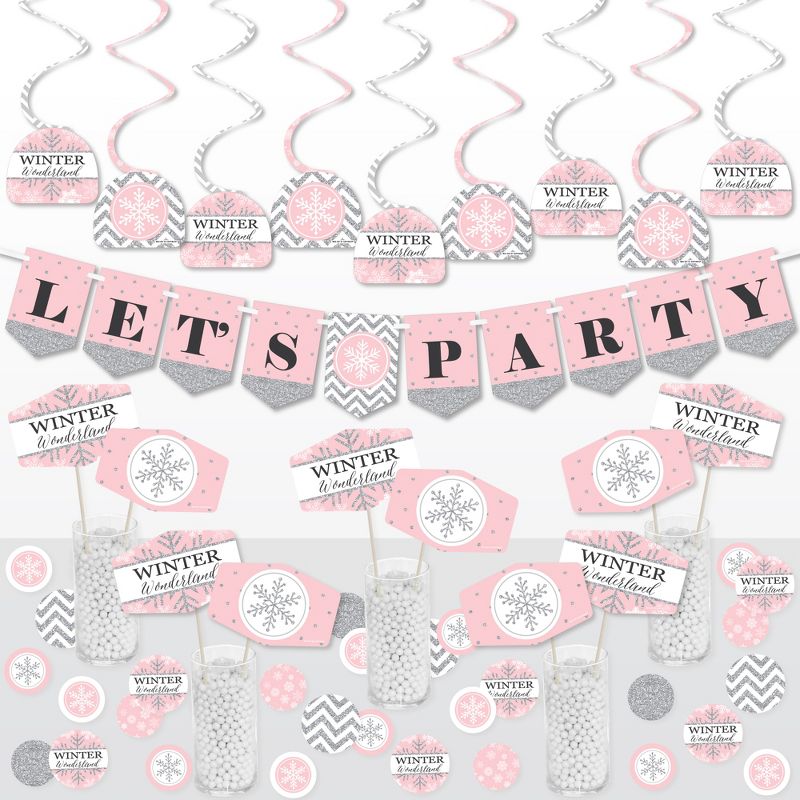 Big Dot of Happiness Pink Winter Wonderland Holiday Snowflake Birthday Party and Baby Shower Supplies Decoration Kit Decor Galore Party Pack 51 Pc, 1 of 9