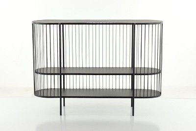 Sleek Black Metal Console Table with Dual Storage Shelves