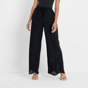 Women's High-Rise Wide Leg Embellished Eyelet Pull-On Pants - Future Collective - 1 of 3