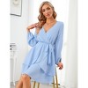 BLUEMING Womens Casual Dress V Neck Wrap Dress Lantern Sleeve Tie Wasit Petal Hem Dress Back Zipper Midi Dress - 3 of 4