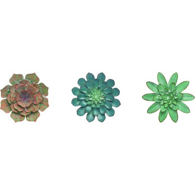Transpac Metal Cactus Flower Wall Decor Set of 3, 9.0 x 9.0 inch.