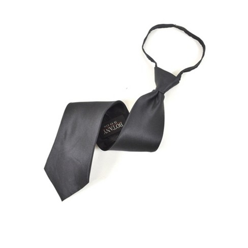 Thedappertie Men's Black Solid Color Silk Pre-tied Zipper Neck Tie : Target