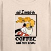 Women's - Disney - Coffee And My Dog Lightweight French Terry Wide Neck Long Sleeve Shirt - 2 of 4