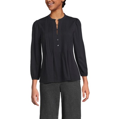 Lands' End Women's Lightweight Jersey Button Pintuck Top