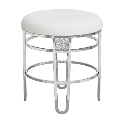 Dessa 18" White Faux Leather and Chrome Vanity Stool