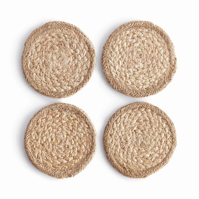 Plum & Post Jute Coasters, Set of 4 - Natural Taupe - Durable & Stylish