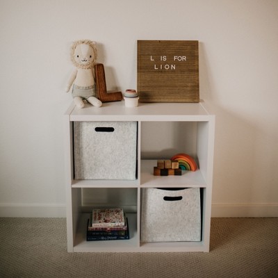 White Felt Square Storage Cube Bin with Handles