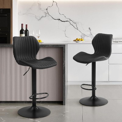 Abynow Modern Bar Stools Set of 2 Swivel Bar Height Barstools Chairs with Adjustable Height, Round Heavy Metal Base, and Footrest