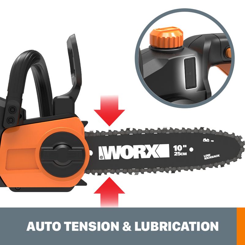 Worx WG322 20V Power Share 10" Cordless Chainsaw with Auto-Tension, 5 of 11