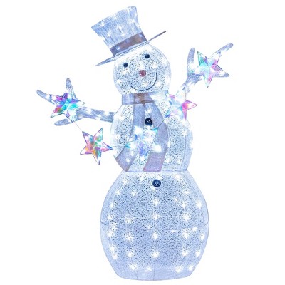 Costway 5 FT Lighted Snowman with Hat Scarf & Stars Zip Ties & Ground Stakes 140 LED Lights