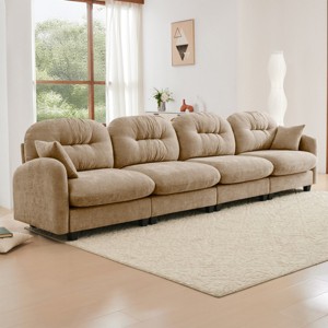 Modern Camel Chenille Sectional Sofa with Tufted Pleated Backrest, Comfy 4-Seater Sectional Couch for Living Room or Apartment – The Pop Home - 1 of 4