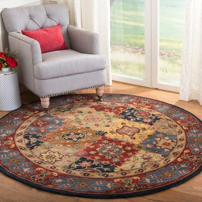 Heritage Red and Multicolor Hand-Tufted Wool Round Rug