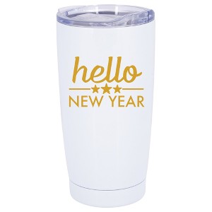 100 North 20 Ounce Stainless Steel On the Go Travel Tumbler With Push Top Lid, Hello New Year White - 1 of 4