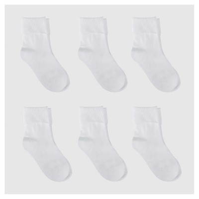 Girls' 6pk Casual Turn Cuff Socks - Cat & Jack™ White