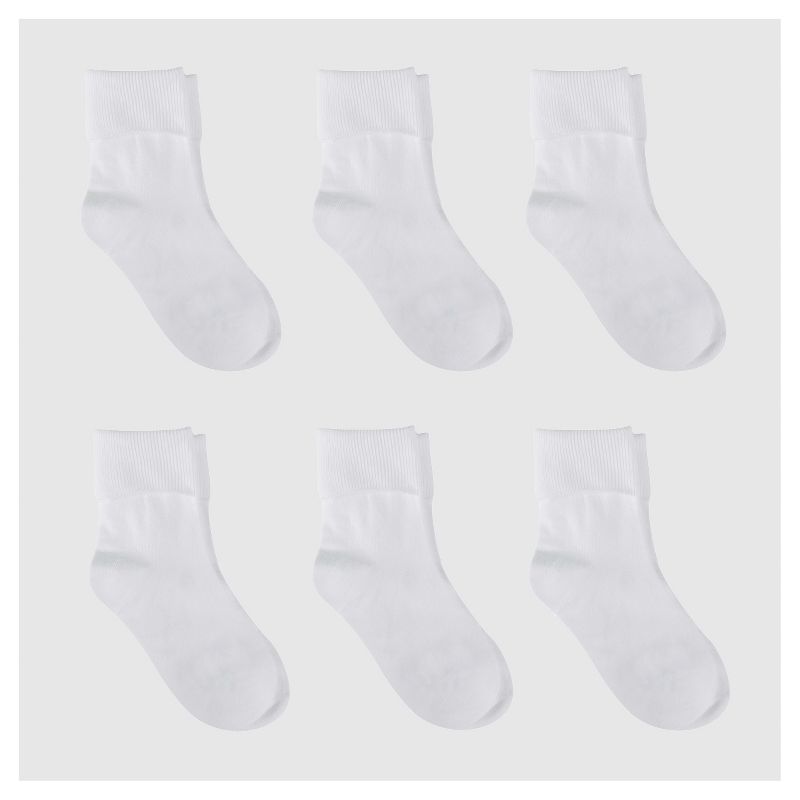 Girls' 6pk Casual Turn Cuff Socks - Cat & Jack™ White, 1 of 4