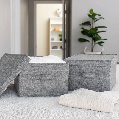 Graphite Large Fabric Storage Bins with Lids, Set of 2