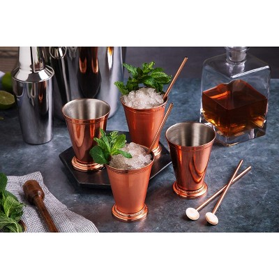 Handcrafted Copper Mint Julep Cups with Straws, Set of 4
